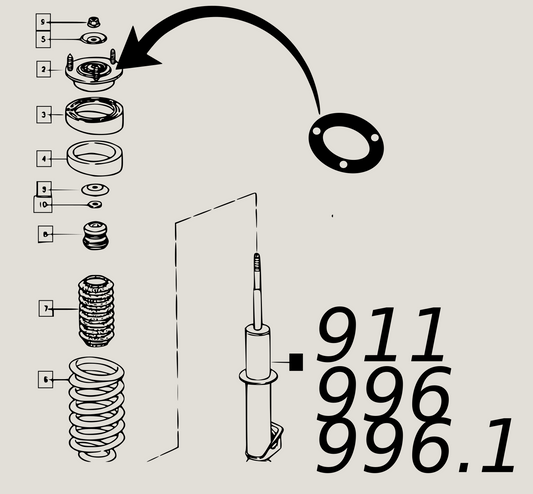 "Puff-Daddy" Set für Porsche 911 996.1 Gummidichtung Domlager Puffer Stoßdämpfer Upgrade 911