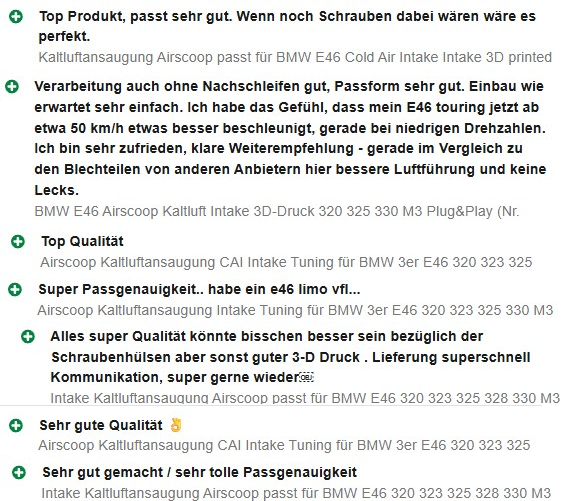 "Inhalator" Kaltluftansaugung Airscoop für den BMW 3er E46 320i-330i