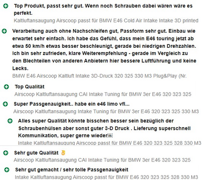 "Inhalator" Kaltluftansaugung Airscoop für den BMW 3er E46 320i-330i
