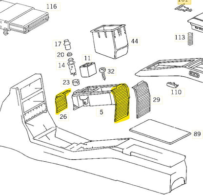 "Slide-n-Hide" Zweiteiliges Rollo für Mercedes R129 SL320 500 73 500SL 300SL Mittelkonsole Jalousie schwarz