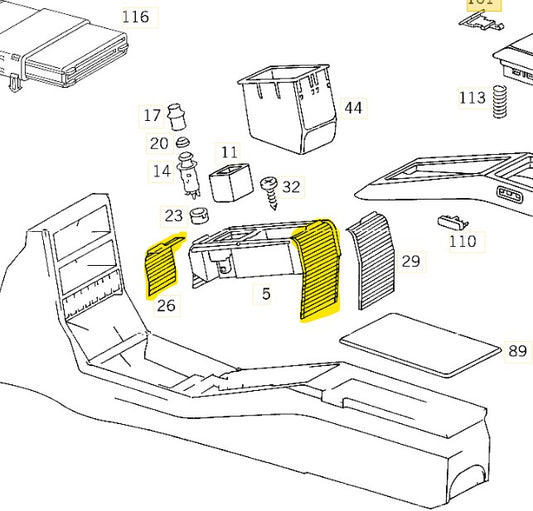 "Slide-n-Hide" Zweiteiliges Rollo für Mercedes R129 SL320 500 73 500SL 300SL Mittelkonsole Jalousie schwarz