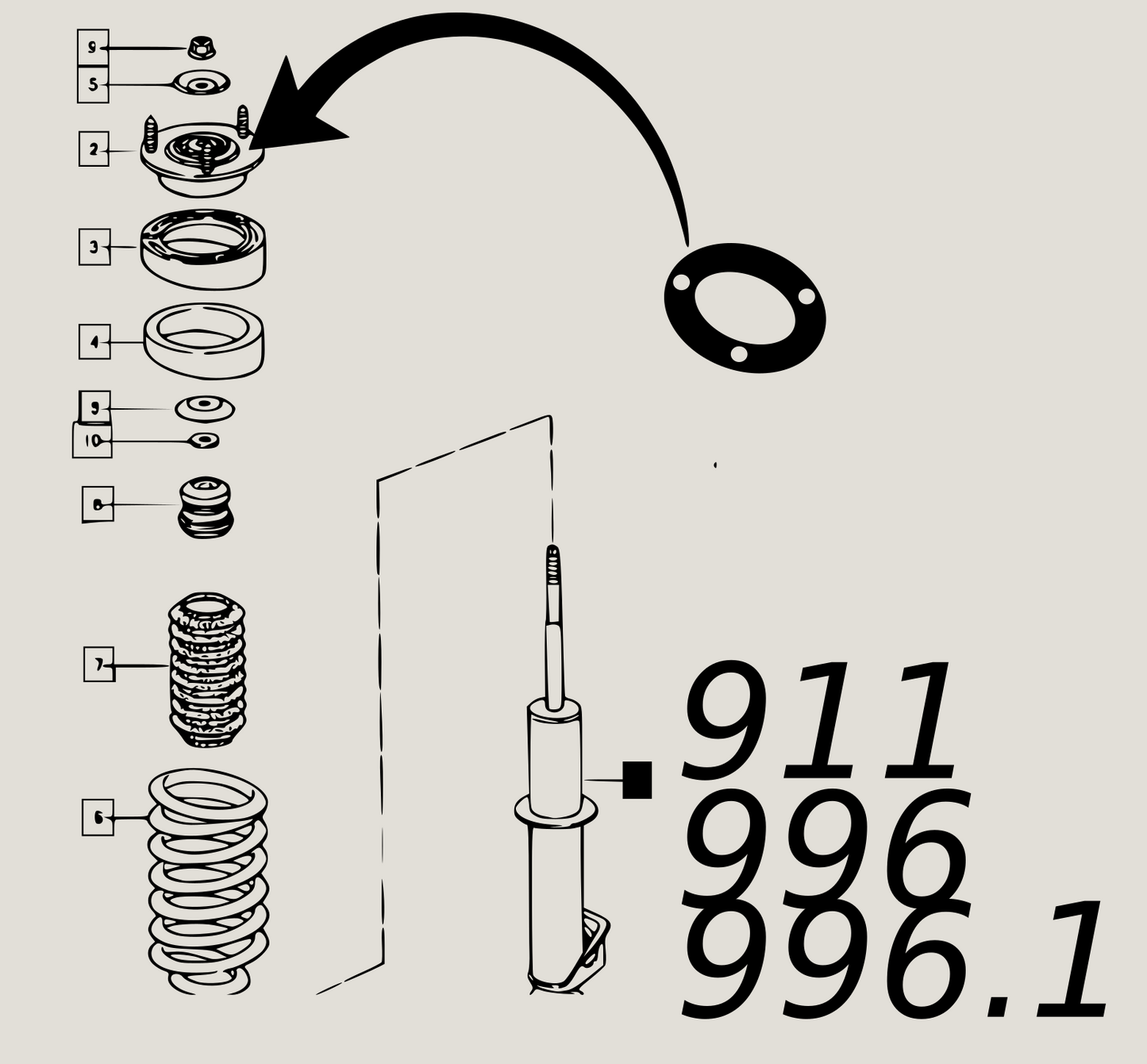 "Puff-Daddy"  Set für Porsche 911 996.1 Gummidichtung Domlager Puffer Stoßdämpfer Upgrade 911