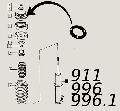 "Puff-Daddy"  Set für Porsche 911 996.1 Gummidichtung Domlager Puffer Stoßdämpfer Upgrade 911