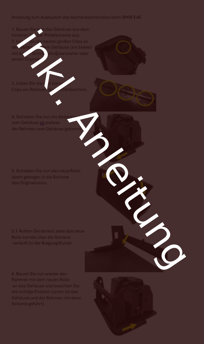 "Slide-n-Hide" Aschenbecherdeckel Rollo Gleitrollo Deckel für BMW E46 Coupe Cabrio Limo hinten