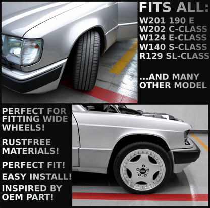 "Fat-Baby-Benz" Kotflügelverbreiterungssatz Fender für Mercedes Benz W201 W202 W124 AMG +5mm Set