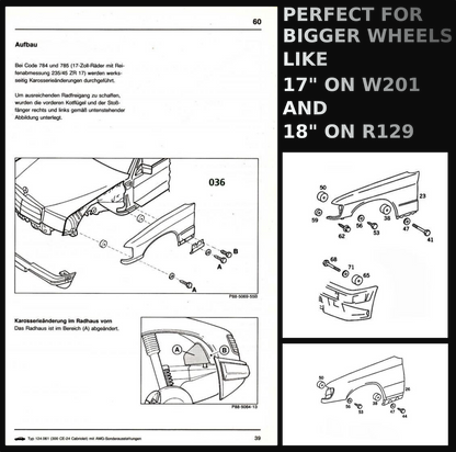 "Fat-Baby-Benz" Kotflügelverbreiterungssatz Fender für Mercedes Benz W201 W202 W124 AMG +5mm Set