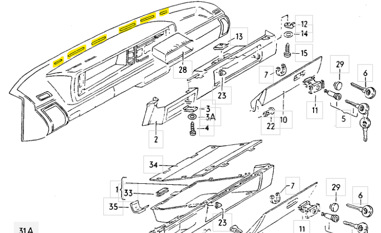 "Non-Rabbit-Hole" Abdeckungen Armaturenbrett vorn zur Winschutzscheibe Golf 1 MKI