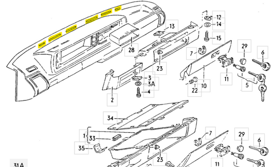 "Non-Rabbit-Hole" Abdeckungen Armaturenbrett vorn zur Winschutzscheibe Golf 1 MKI